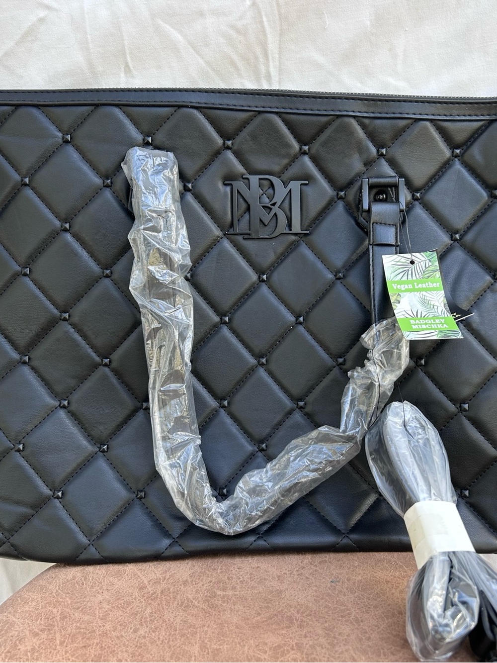 Badgley Mischka Quilted Vegan Leather Shoulder Bag - Black